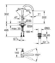 Vòi Chậu Lavabo Nóng Lạnh 1 Lỗ Đức Grohe 3204200D 3