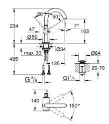 Vòi Chậu Lavabo Nóng Lạnh 1 Lỗ Đức Grohe 32043AL3 3