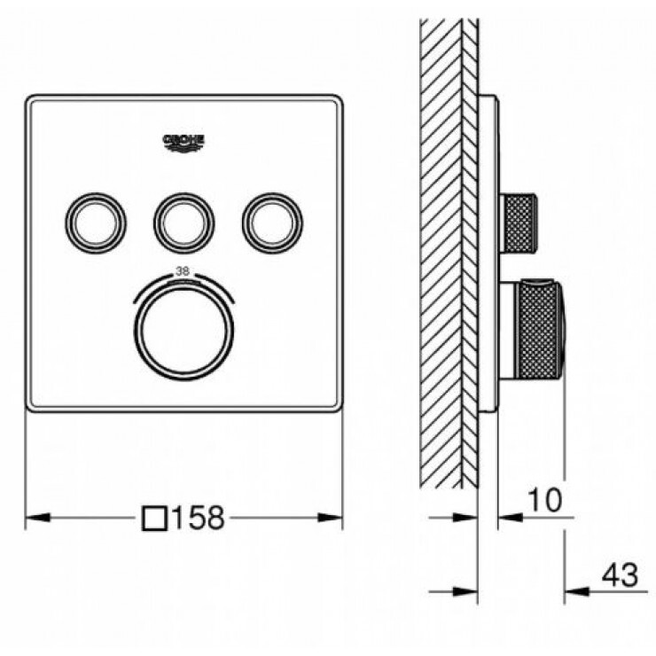 Mặt điều khiển sen tắm ổn nhiệt Grohtherm SmartControl vuông 3 chế độ GROHE 29126000